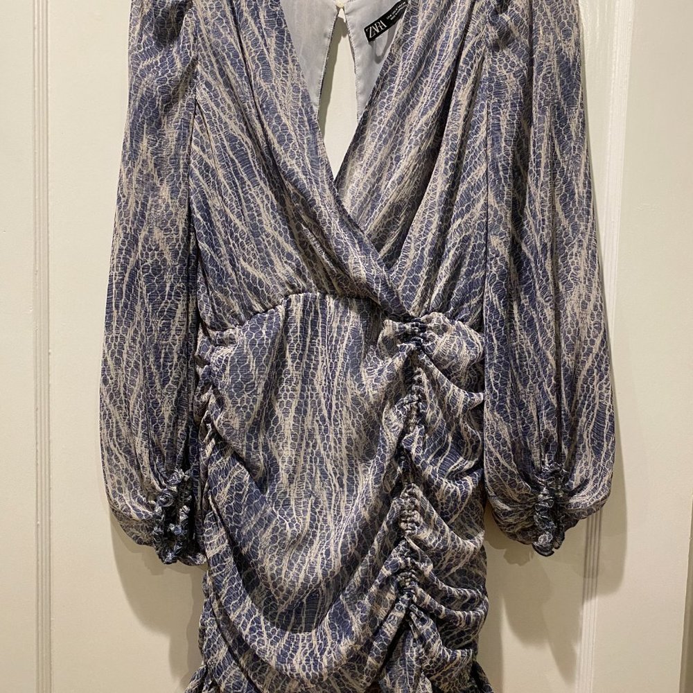Zara blue metallic print dress